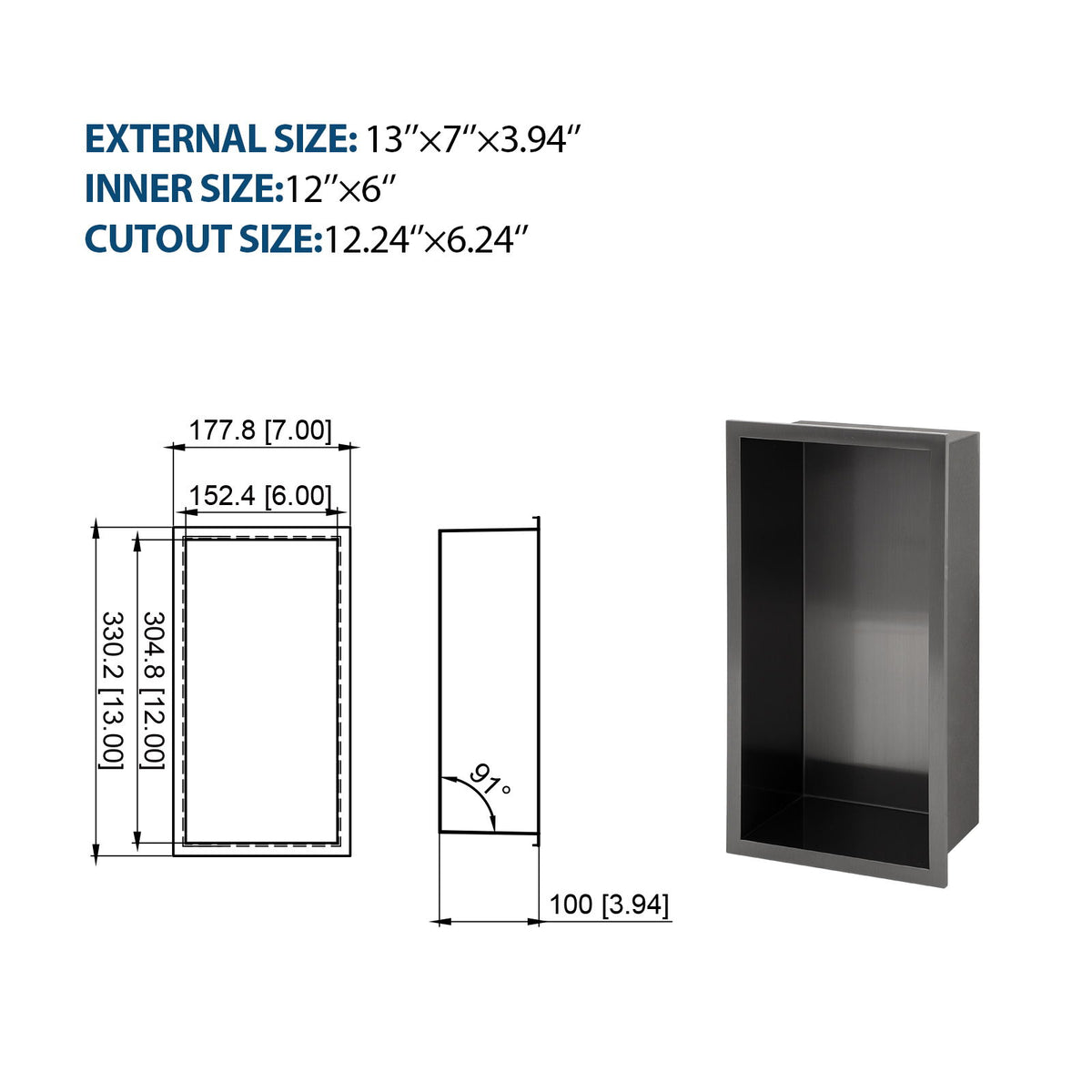 Stainless Steel Shower Niche With Seamless Design For Bathroom Storage