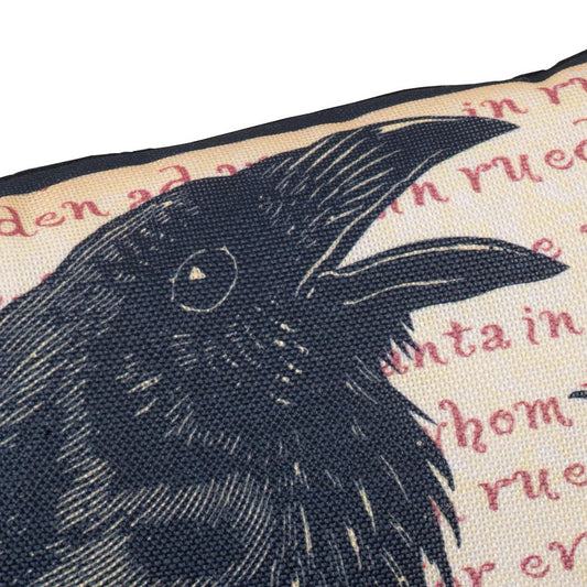 Crow Happy Halloween Pillow - Beige / Black