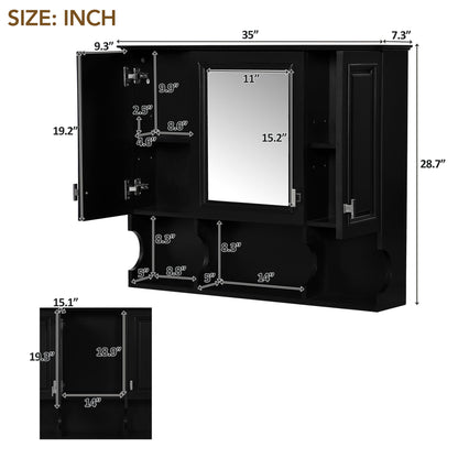 Wall Mounted Bathroom Medicine Wall Cabinet With Mirror & Open Shelves