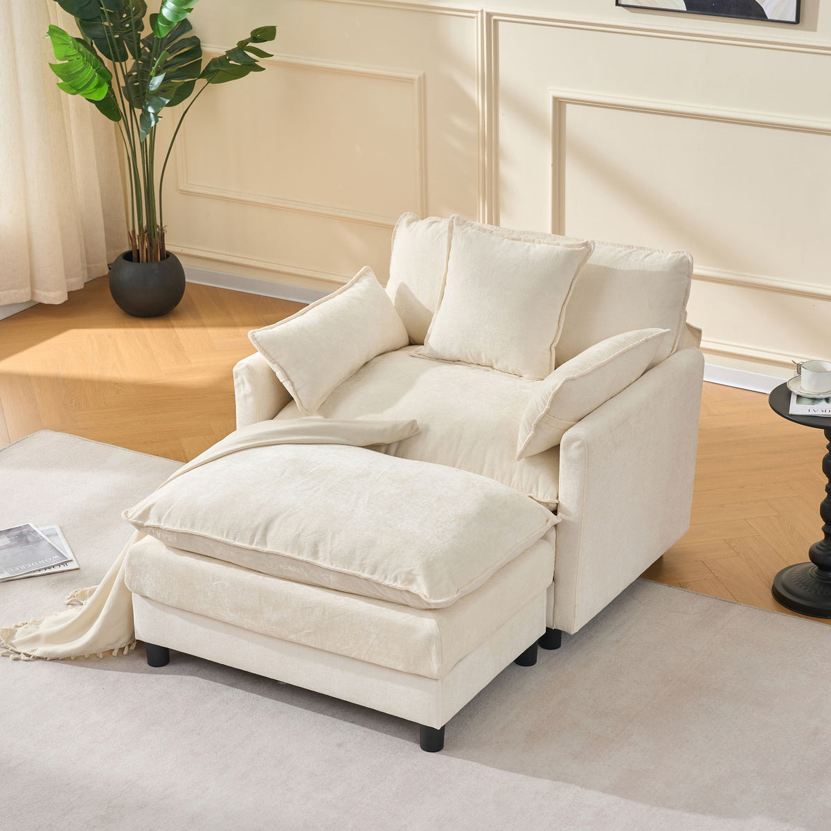 Accent Chair With Ottoman - Beige