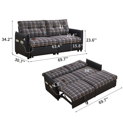 Sleeper Sofa, Expandable Sectional With Ottoman For Living Room - Black