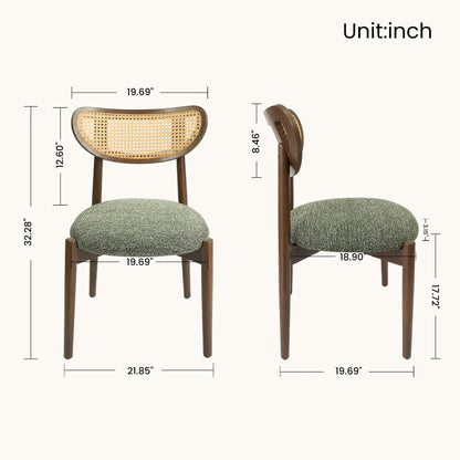 Rattan Side Dining Chairs For Kitchen (Set of 2)