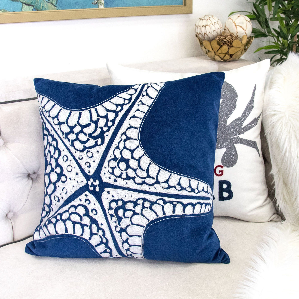 Seastar Starfish Pillow With Hidden Zipper (Set of 2) - Indigo