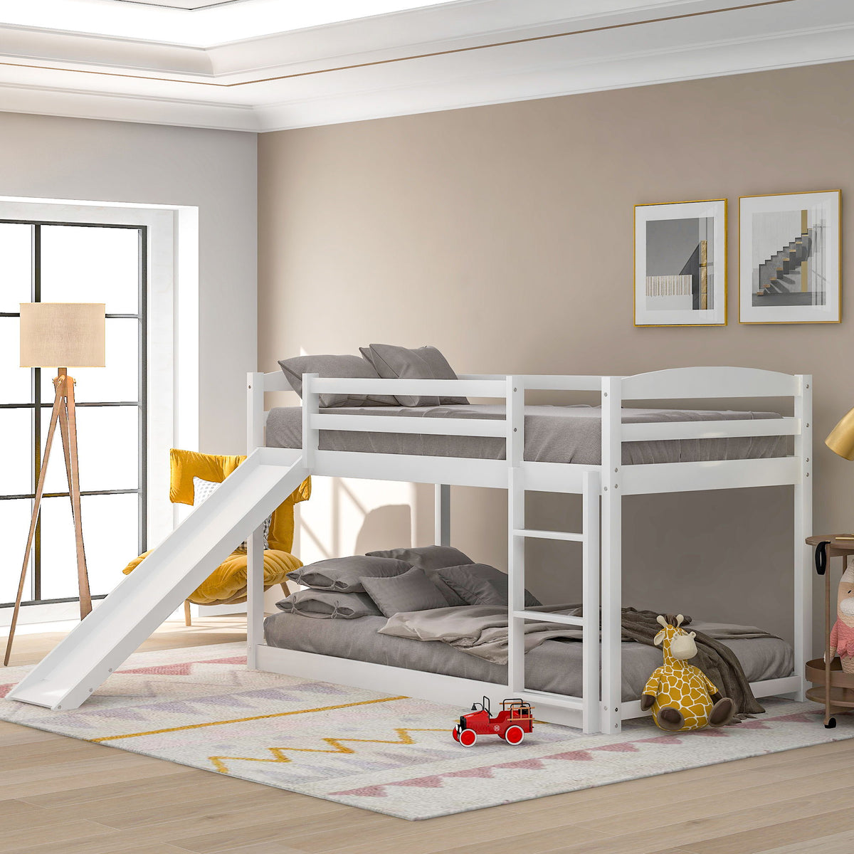Durable Bunk Bed With Convertible Slide And Ladder