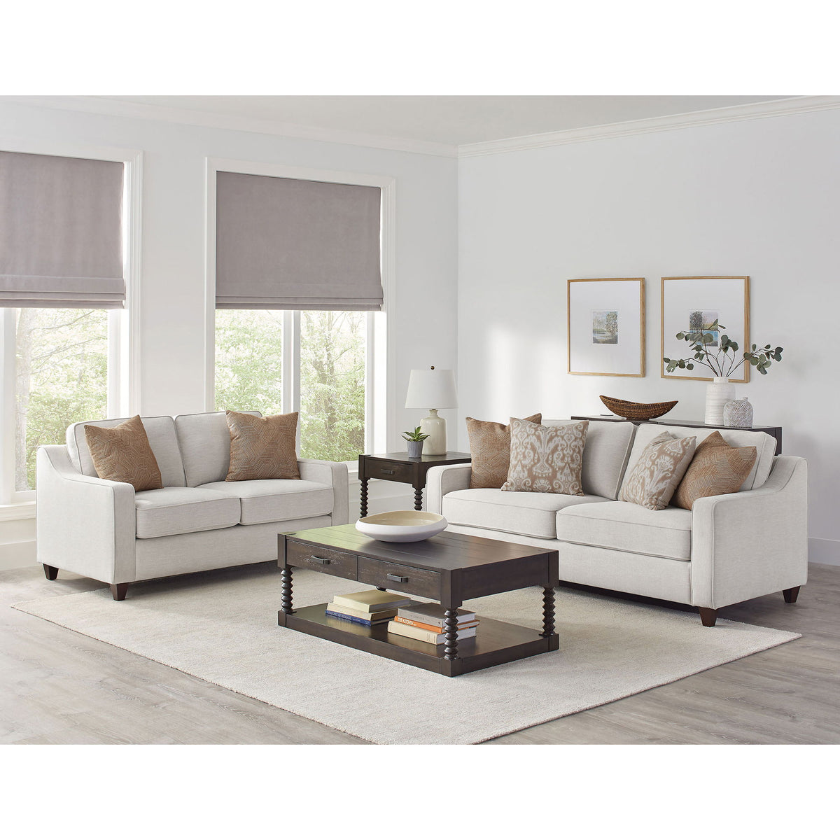 Mahaffey - 2 Piece Track Arm Living Room Set - Beige