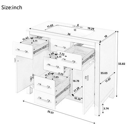 Bathroom Vanity With Sink, Cabinet With 4 Drawers & 2 Soft Close Doors, Rectangular Storage Unit For Bathroom