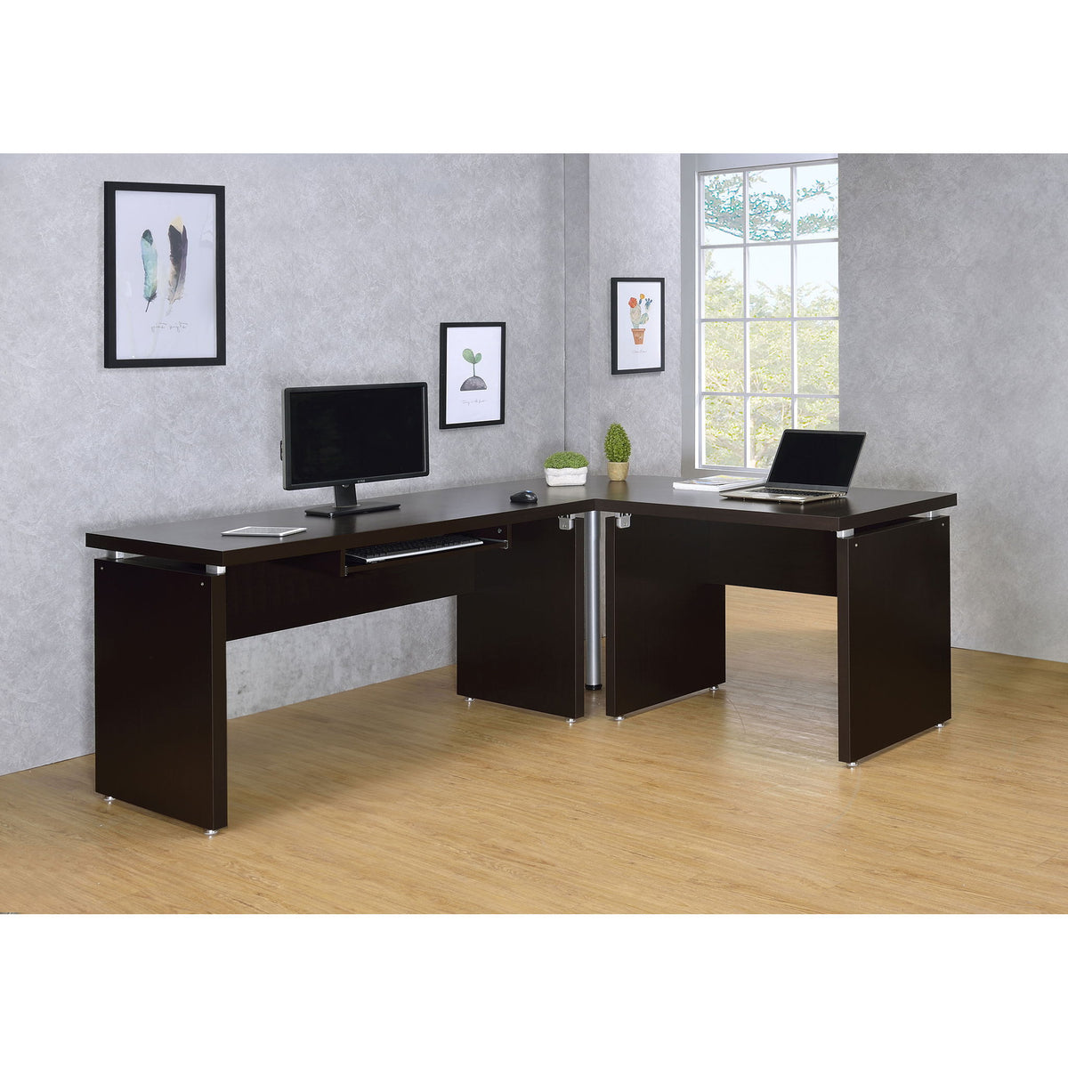 Ulloa - L Shaped Office Desk With Slide Out Keyboard Tray And Storage Drawers - Cappuccino