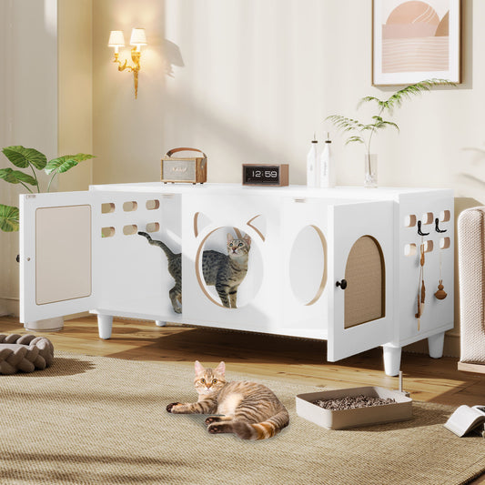 Furniture Style Cat Cabinet Cat Litter Box With Sisal Scratching Door - Cream White