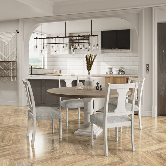 Tannen - Round 5 Piece Dining Table (Set of 5) - White / Gray