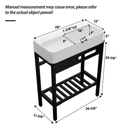 Inspired Console Sink With Built In Washboard, Overflow & Sleek Legs, 28" X 12" - White / Black