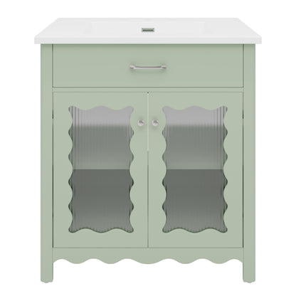 Bathroom Vanity With Glass Doors, Soft Close Hinges - Green