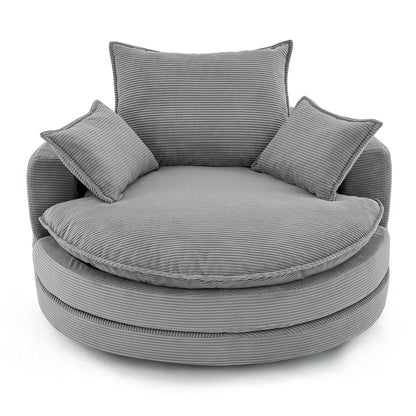 360° Swivel Accent Barrel Chair With Dual Layer Cushion And 3 Removable Pillows