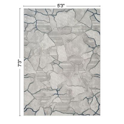 Geometrix - 5'3" X 7'3" Area Rug, Geometric 3D Effect - Ivory / Gray - Polyester