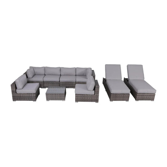 8 Person Rattan Wicker Patio Seating Group With Plush Cushions - Gray Mix