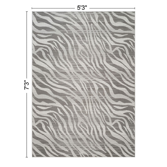 Geometrix - 5'3" X 7'3" Area Rug Geometric & 3D Effect - Ivory / Gray