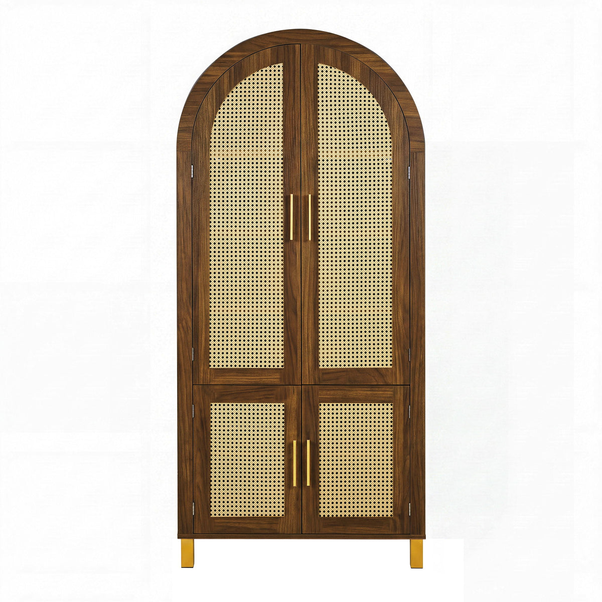 Tall Arched Cabinet With Rattan Doors & Adjustable Shelves