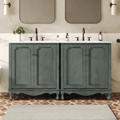 Vintage Double Sink Bathroom Vanity Set With Ceramic Sinks