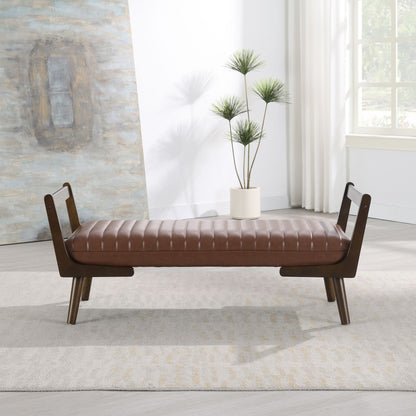 Mid-Century Bench With Wood Legs