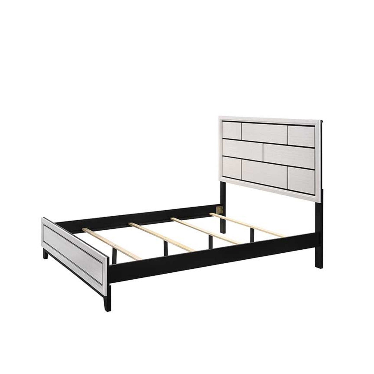 Contemporary Low Profile Bed With Geometric Headboard