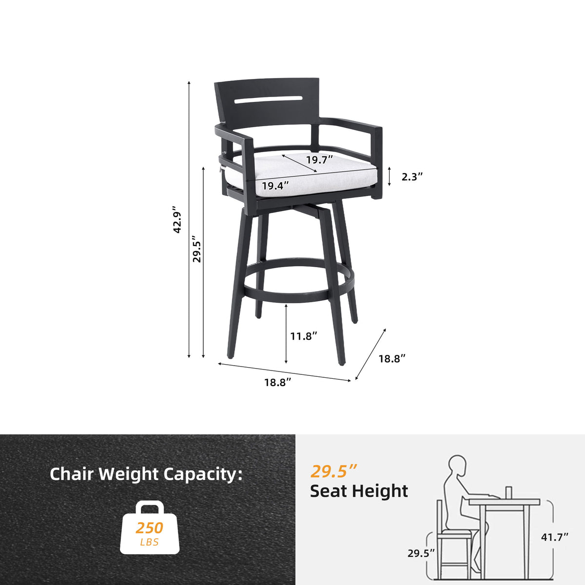 Outdoor Swivel Bar Chairs, 360 Degree Rotation, Ergonomic Backrest (Set of 2)