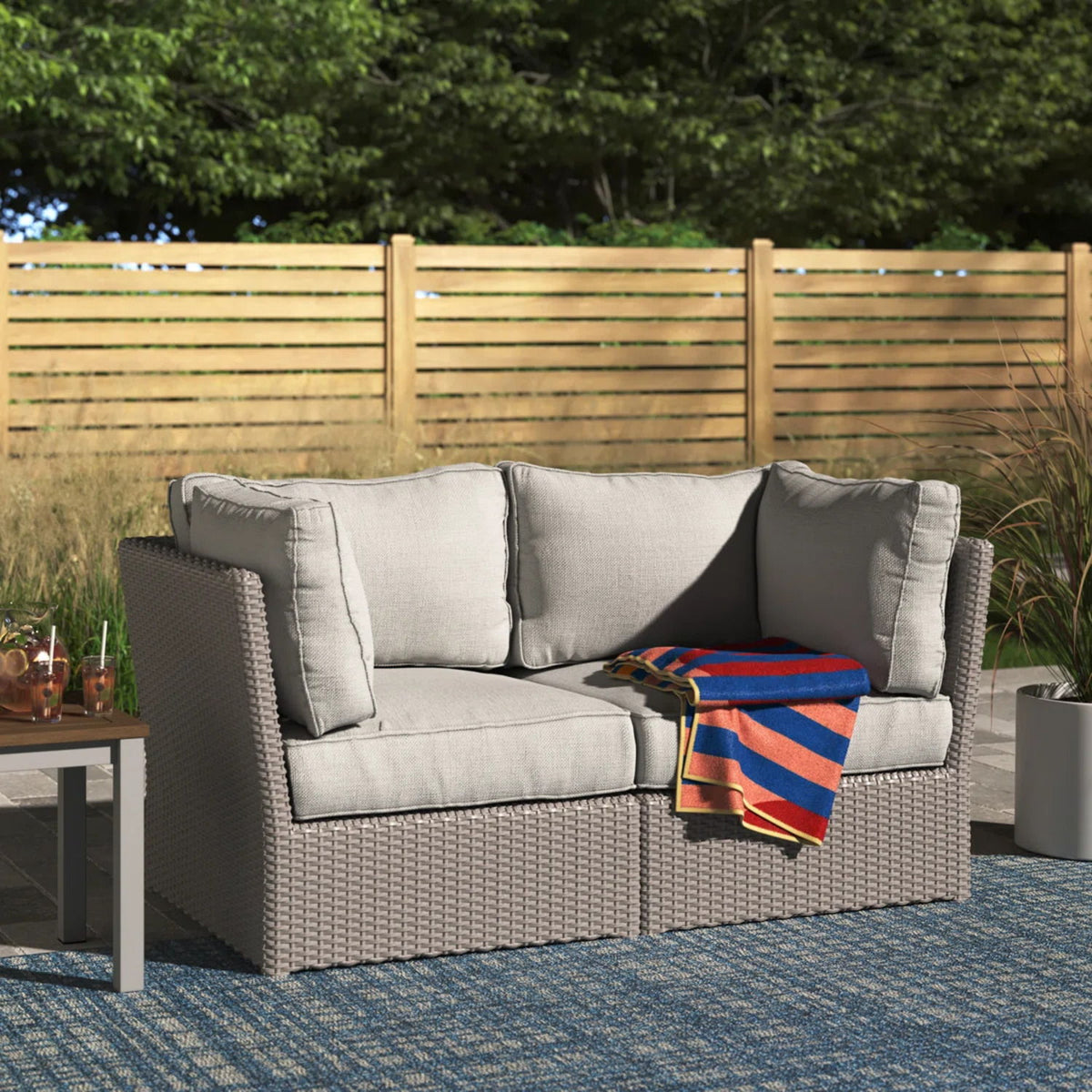Modern Patio Wicker Loveseat With Cushions