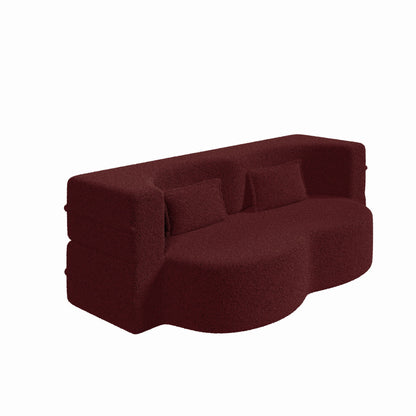 Modern Floor Sofa, With 2 Pillows, Convertible Teddy Fabric Foam Filled Bed