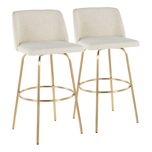 Toriano - Contemporary Fixed Height Barstool Swivel With Round Footrest (Set of 2) - Cream