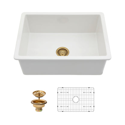 Undermount Single Bowl Ceramic Kitchen Sink, Dual Mount
