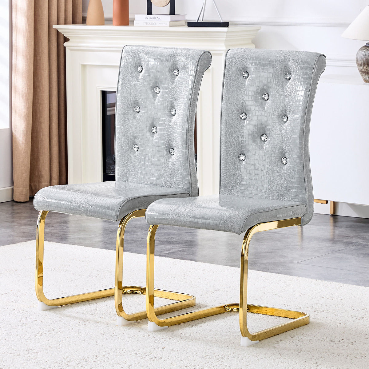 Elegant Design Alligator Skin Upholstered Dining Chairs