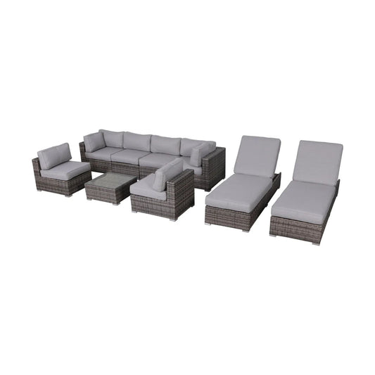 8 Person Rattan Wicker Patio Seating Group With Plush Cushions - Gray Mix