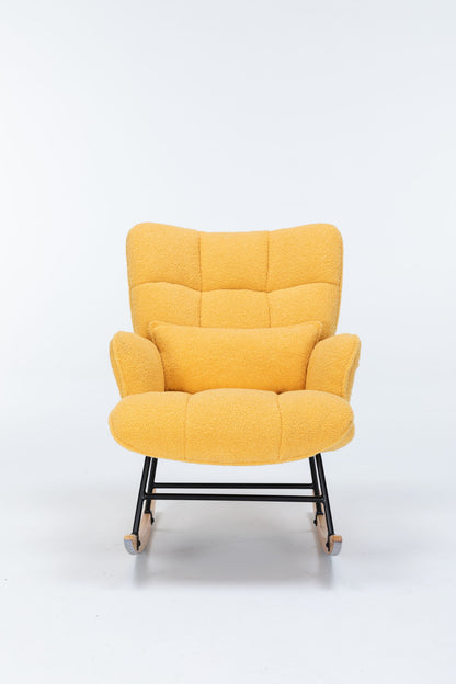 Rocking Chair Nursery, Teddy Upholstered Glider Rocker With High Backrest, Reading Chair Modern Rocking Accent Chairs Glider Recliner For Living Room - Yellow