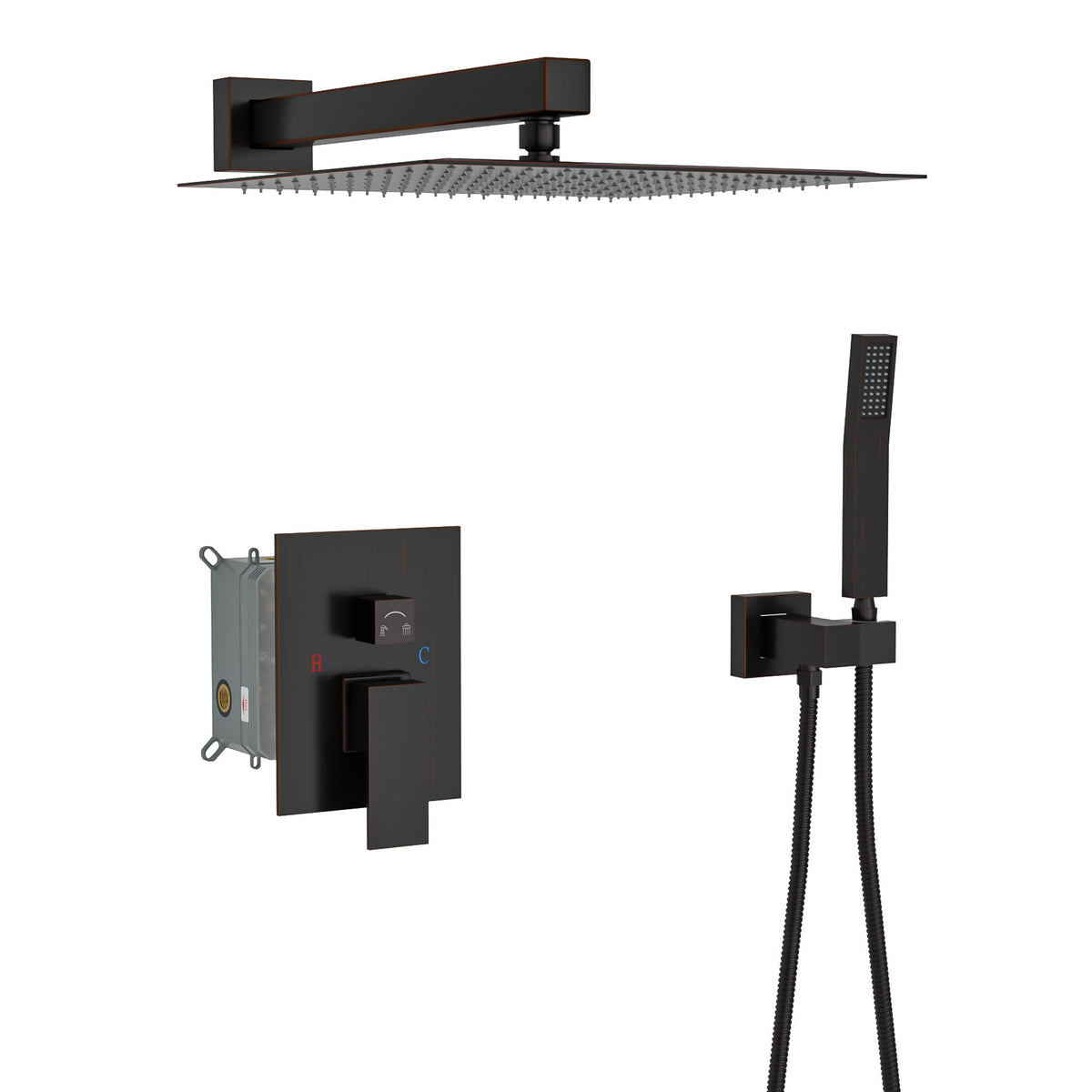 Dual Shower Head System With 12" Wall Mounted Square Rain Shower And Rough In Valve