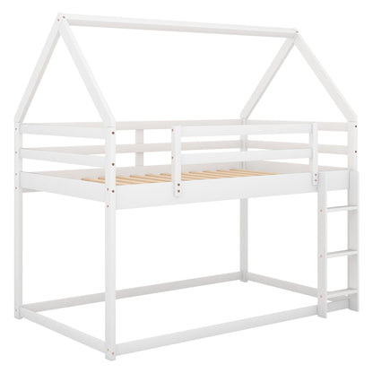 Low Bunk Bed With House Shaped Frame And Ladder