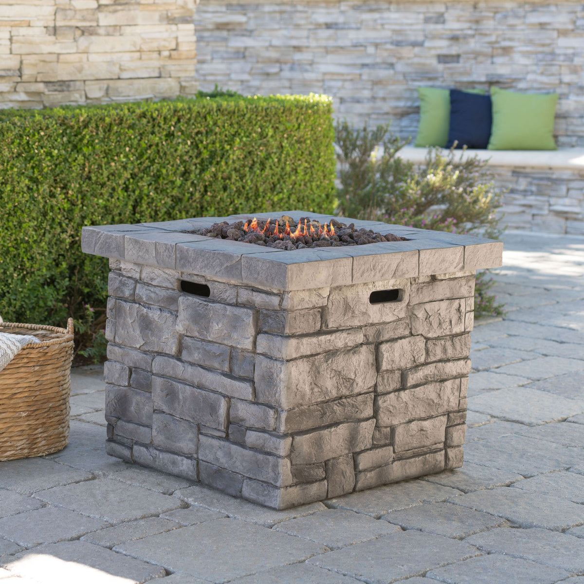 Outdoor Square Propane Fire Pit 40, 000 Btu - Gray