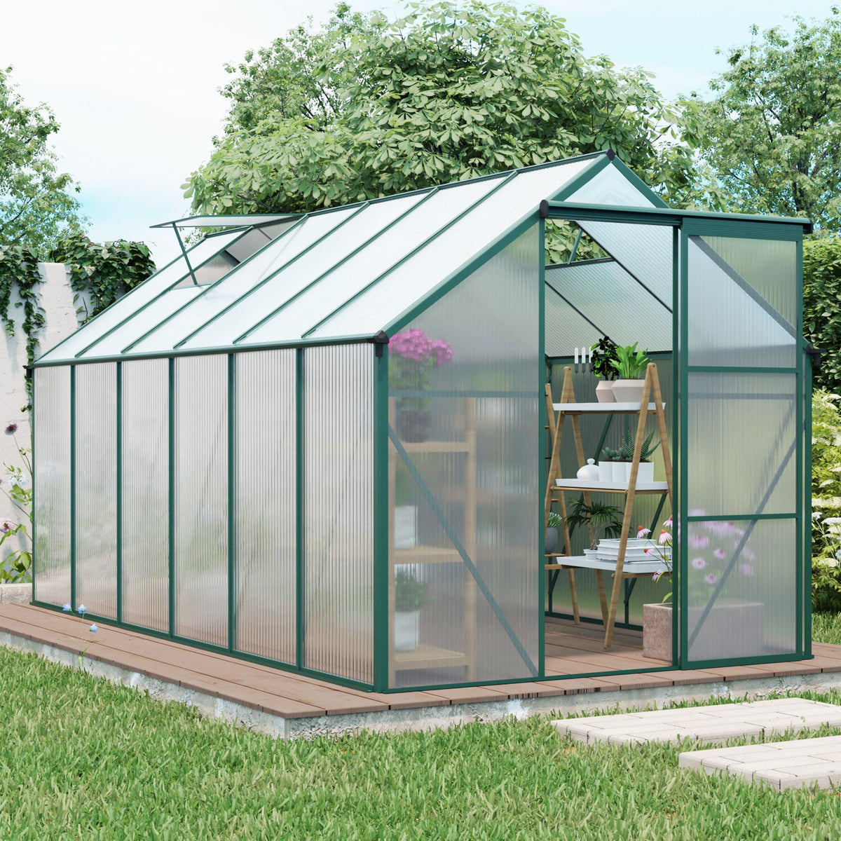 Polycarbonate house Raised Base And Anchor Aluminum Heavy Duty Walk-In houses For Outdoor Backyard In All Season