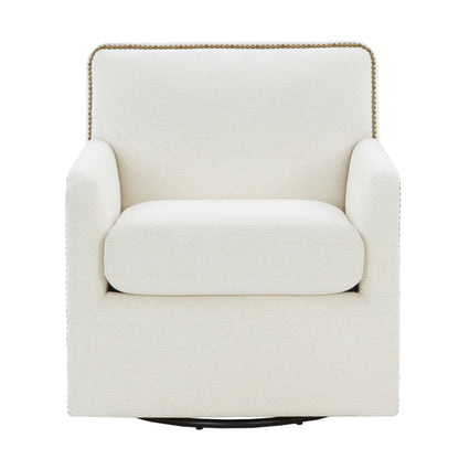 Tolland - Swivel Accent Chair With Antique Brass Nailhead Trim - Cream