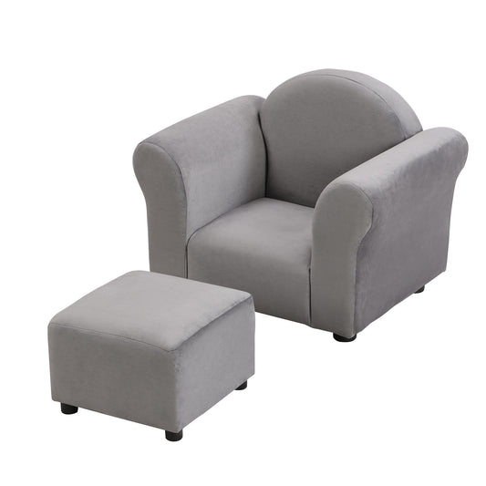 Kids Recliner Chair, Kids Upholstered Couch With Ottoman - Dark Gray