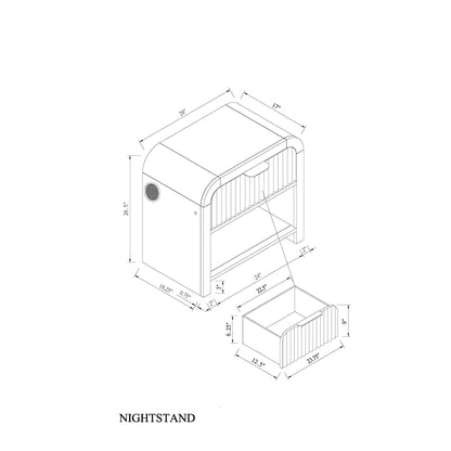 Beverly - Nightstand With Speakers, Rounded Sides - Black White