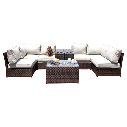 Comfortable Modern Patio Rattan Sectional Set With Cushions