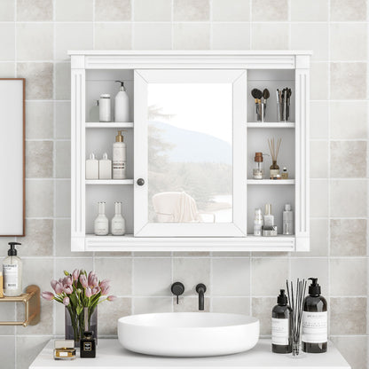 Wall Mounted Bathroom Storage Cabinet With Mirror, Cabinet With 6 Open Shelves And Adjustable Interior