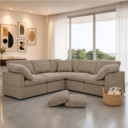 Modular Cloud Sofa With Freely Configurable Corner, L - Shaped Living Room Sofa - Camel