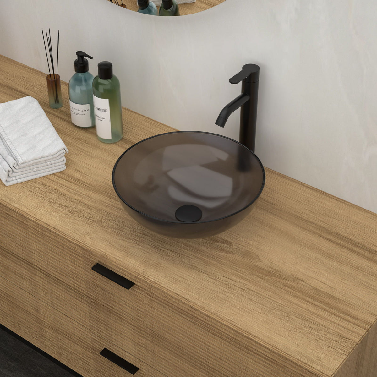 Artistic Tempered Glass Vessel Sink With Pop Up Drain