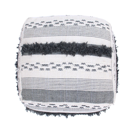 Karim - Faux Yarn Large Pouf, Durable - Ivory / Gray