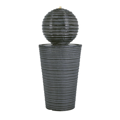 31.5" Tall Striped Column Fountain With LED Light Design For Outdoor Spaces - Gray