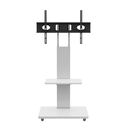 Mobile TV Stand With Shelf Floor Mount Cart For TVs With Lockable Wheels Ideal For Living Room Bedroom Or Office - White