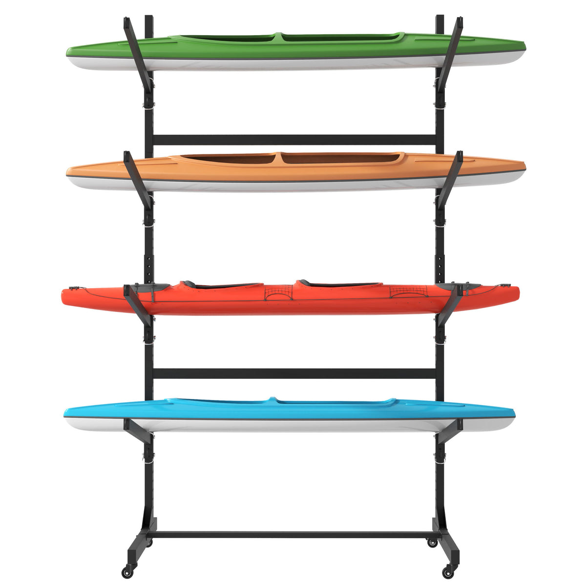 Freestanding Kayak Storage Rack With Lockable Wheels For Kayak, Canoe, Sup & Surfboard