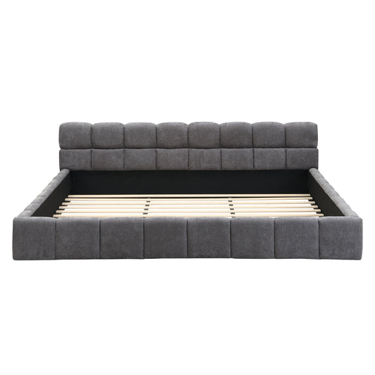 Elegant Upholstered Bed With Checkerboard Design