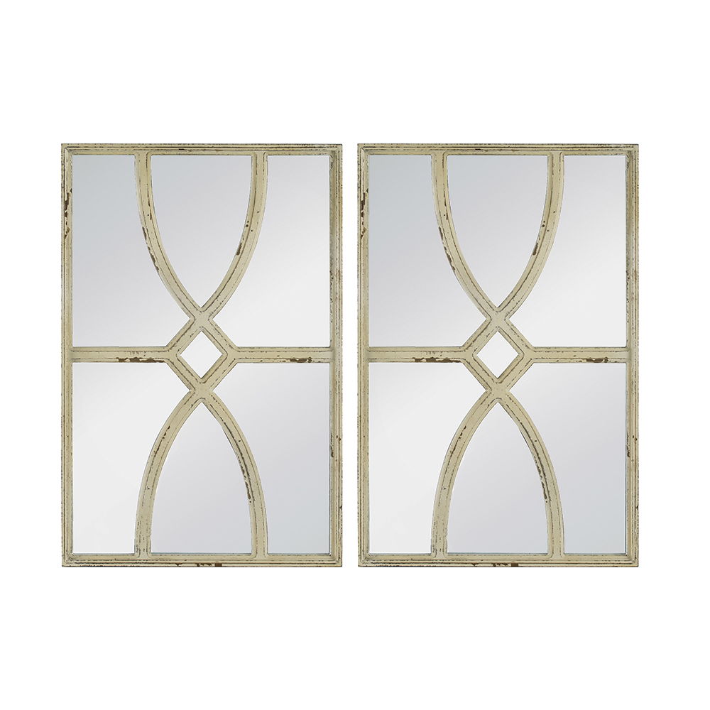 Rectangular Wooden Wall Mirror With Antique Frame, Vertical Or Horizontal Home Decor For Living Room (Set of 2)