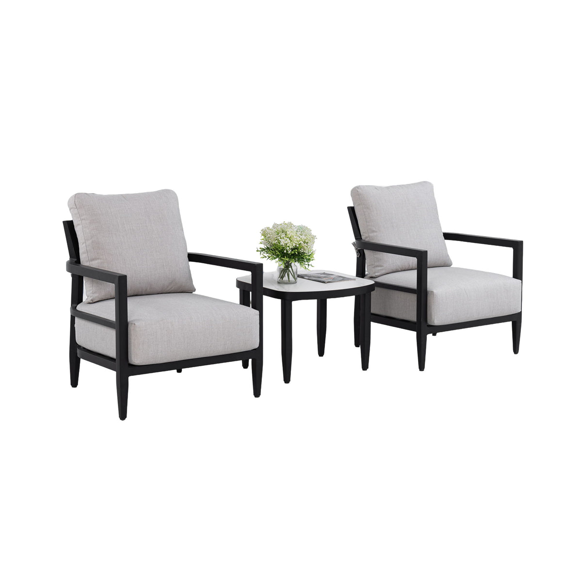 Outdoor Patio Furniture, Chat Set, Sunbrella Cushions And Side Table