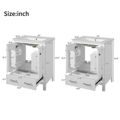 Bathroom Vanity With Integrated Undermount Ceramic Sink, 2 Doors And 1 Drawer, Soft Close Hinges